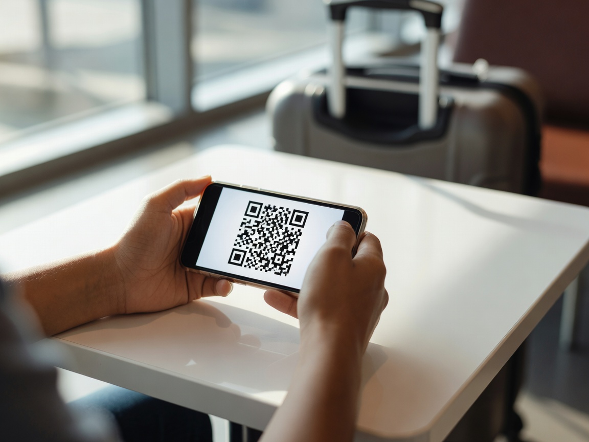 Hands scanning a QR code to activate an eSIM
